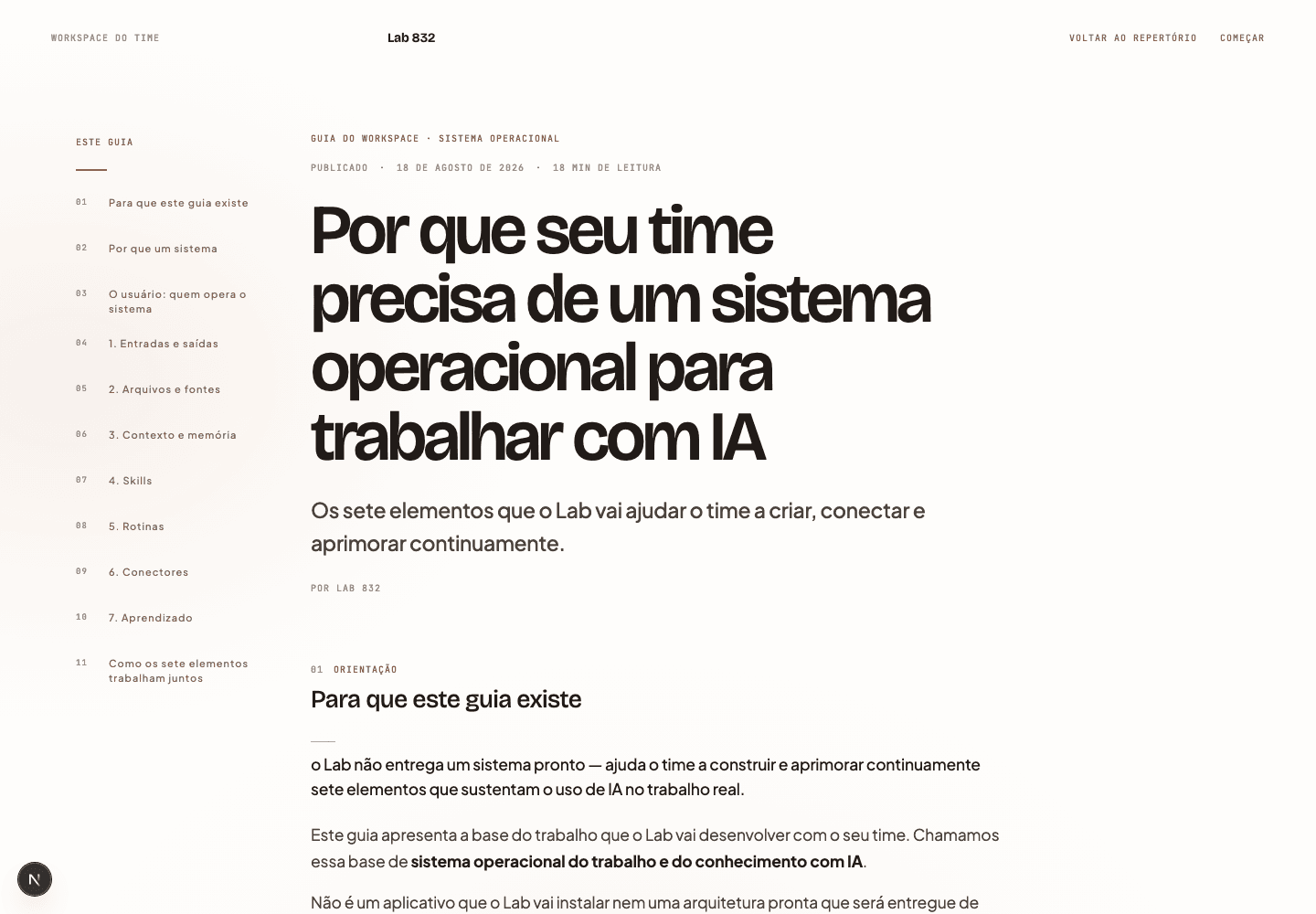 Guia do sistema operacional aberto, com índice dos sete elementos e texto de introdução.